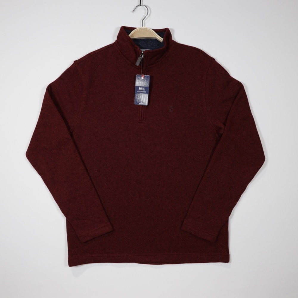 IZOD Men's Long Sleeve‎ Quarter Zip Soft Fleece Pullover Dark Red Size Small